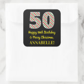 Happy 50th Birthday & Merry Kerstmis, aangepaste n Vierkante Sticker (Tas)