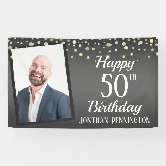 Happy 50th Birthday met Confetti One Photo Ba Spandoek (Horizontaal)