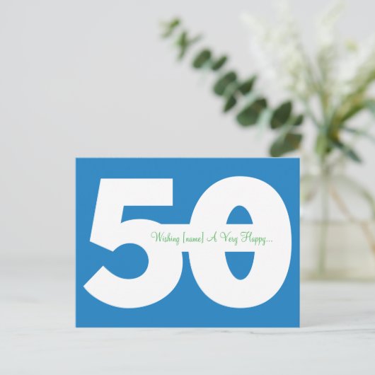 Happy 50th Birthday Milestone Briefkaarten - in Bl (Staand voorkant)