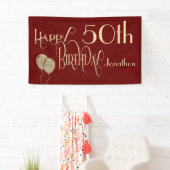 Happy 50th Birthday Name Gold Text Burgundy Spandoek (Insitu)