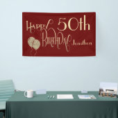 Happy 50th Birthday Name Gold Text Burgundy Spandoek (Beurs)