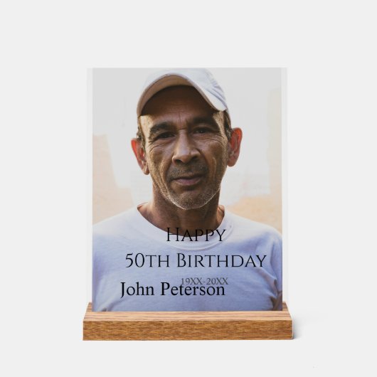 Happy 50th birthday name photo year man simple min acryl bord (Voorkant)
