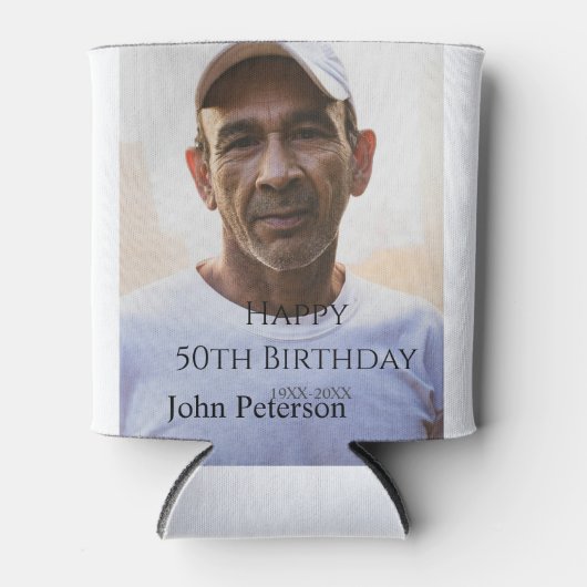 Happy 50th birthday name photo year man simple min blikjeskoeler (Voorkant)