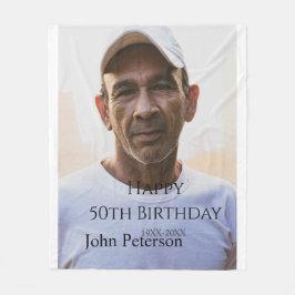 Happy 50th birthday name photo year man simple min fleece deken