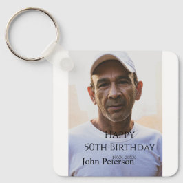 Happy 50th birthday name photo year man simple min sleutelhanger