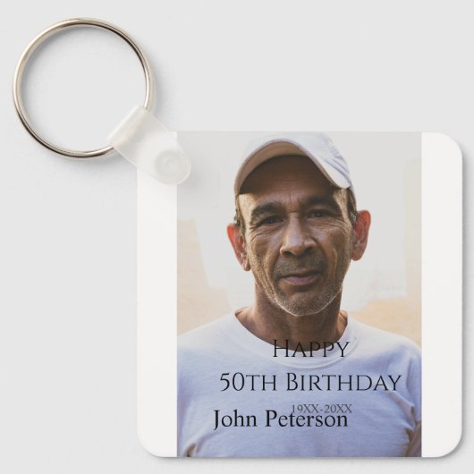 Happy 50th birthday name photo year man simple min sleutelhanger (Voorkant)