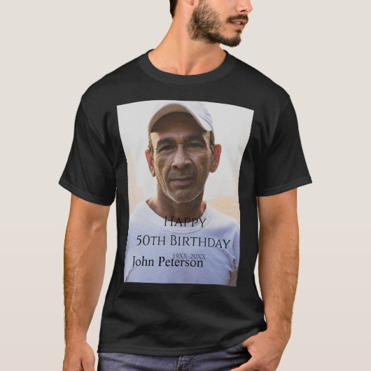 Happy 50th birthday name photo year man simple min t-shirt (Voorkant)