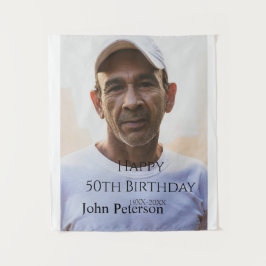 Happy 50th birthday name photo year man simple min wandkleed