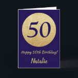Happy 50th Birthday Navy Blue en Gold Glitter Kaart<br><div class="desc">Fijne 50ste verjaardag Navy Blue en Gold Glitter Card met persoonlijke naam. Voor verdere aanpassing,  te klikken gelieve de knoop "van de Aanpassing het"en ons ontwerphulpmiddel te gebruiken om deze sjabloon te wijzigen.</div>