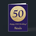 Happy 50th Birthday Navy Blue en Gold Glitter Kaart<br><div class="desc">Fijne 50ste verjaardag Navy Blue en Gold Glitter Card met persoonlijke naam. Voor verdere aanpassing,  te klikken gelieve de knoop "van de Aanpassing het"en ons ontwerphulpmiddel te gebruiken om deze sjabloon te wijzigen.</div>