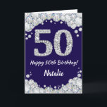 Happy 50th Birthday Navy Blue en Silver Glitter Kaart<br><div class="desc">Fijne 50ste Birthday Navy Blue en Silver Glitter Card met persoonlijke naam. Voor verdere aanpassing,  te klikken gelieve de knoop "van de Aanpassing het"en ons ontwerphulpmiddel te gebruiken om deze sjabloon te wijzigen.</div>