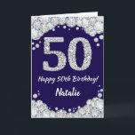Happy 50th Birthday Navy Blue en Silver Glitter Kaart<br><div class="desc">Fijne 50ste Birthday Navy Blue en Silver Glitter Card met persoonlijke naam. Voor verdere aanpassing,  te klikken gelieve de knoop "van de Aanpassing het"en ons ontwerphulpmiddel te gebruiken om deze sjabloon te wijzigen.</div>