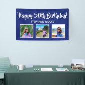Happy 50th Birthday Navy gepersonaliseerde 3 foto' Spandoek (Beurs)