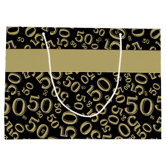 Happy 50th Birthday Number Pattern Black/Gold Large Cadeautasje (Achterkant)
