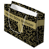 Happy 50th Birthday Number Pattern Black/Gold Large Cadeautasje (Voorkant Gekanteld)