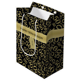 Happy 50th Birthday Number Pattern Black/Gold Medium Cadeauzakje