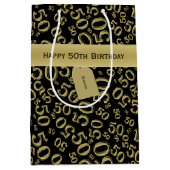Happy 50th Birthday Number Pattern Black/Gold Medium Cadeauzakje (Voorkant)