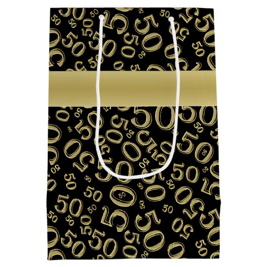 Happy 50th Birthday Number Pattern Black/Gold Medium Cadeauzakje (Achterkant)