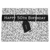 Happy 50th Birthday Number Pattern Black/White Large Cadeautasje (Voorkant)