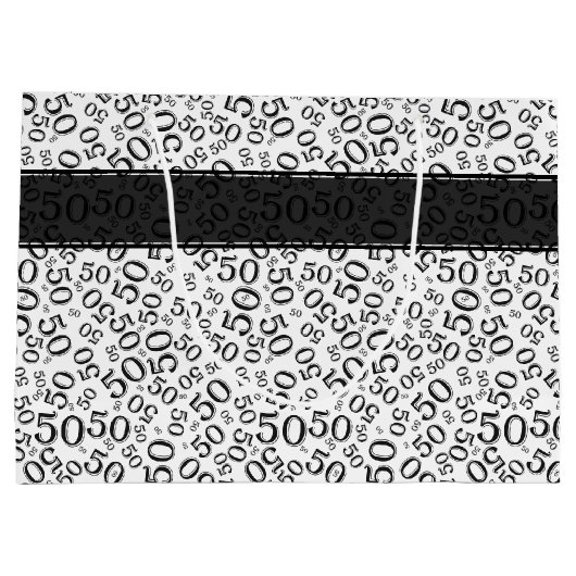 Happy 50th Birthday Number Pattern Black/White Large Cadeautasje (Achterkant)