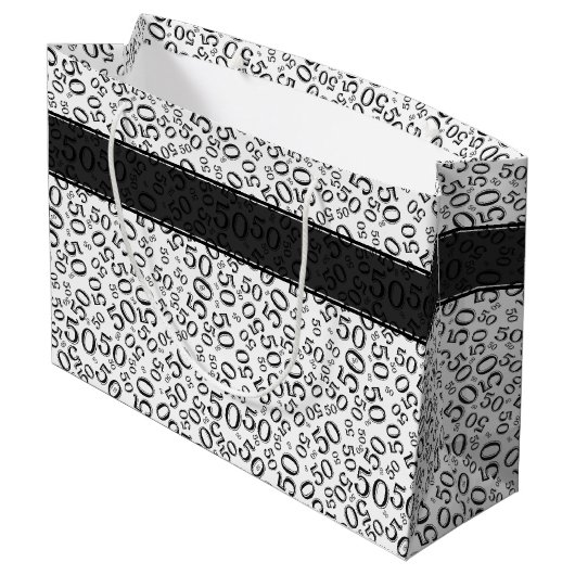 Happy 50th Birthday Number Pattern Black/White Large Cadeautasje (Achterkant Gekanteld)
