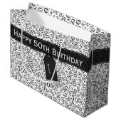 Happy 50th Birthday Number Pattern Black/White Large Cadeautasje (Voorkant Gekanteld)