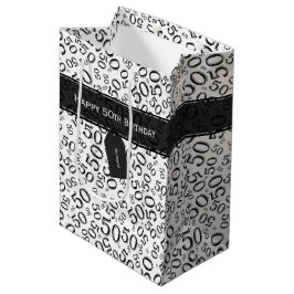 Happy 50th Birthday Number Pattern Black/White Medium Cadeauzakje
