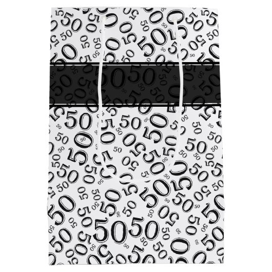 Happy 50th Birthday Number Pattern Black/White Medium Cadeauzakje (Achterkant)