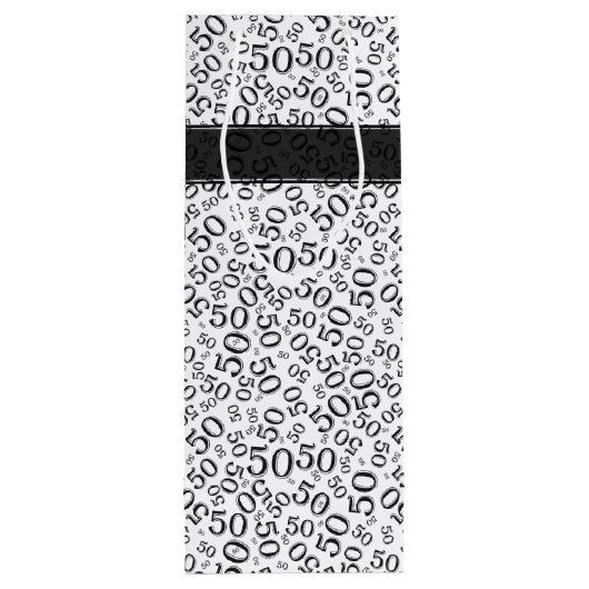 Happy 50th Birthday Number Pattern Black/White Wijn Cadeautas (Achterkant)