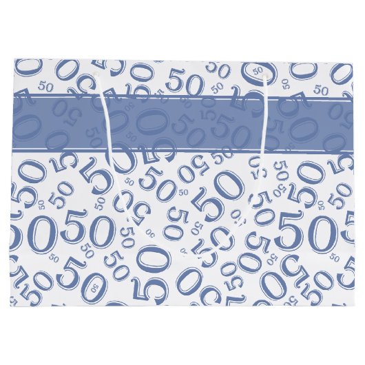 Happy 50th Birthday Number Pattern Blue/White Groot Cadeauzakje (Achterkant)