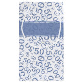 Happy 50th Birthday Number Pattern Blue/White Klein Cadeauzakje (Achterkant)