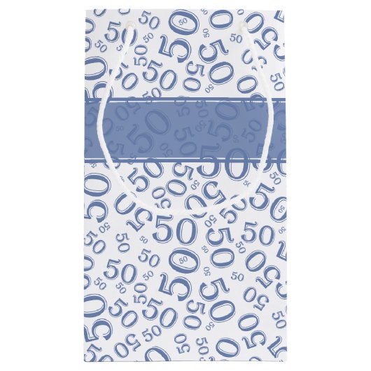 Happy 50th Birthday Number Pattern Blue/White Klein Cadeauzakje (Achterkant)