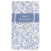 Happy 50th Birthday Number Pattern Blue/White Klein Cadeauzakje (Voorkant)