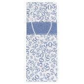 Happy 50th Birthday Number Pattern Blue/White Wijn Cadeautas (Achterkant)