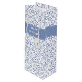 Happy 50th Birthday Number Pattern Blue/White Wijn Cadeautas (Voorkant Gekanteld)