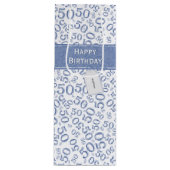 Happy 50th Birthday Number Pattern Blue/White Wijn Cadeautas (Voorkant)