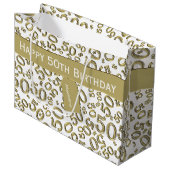 Happy 50th Birthday Number Pattern Gold/White Groot Cadeauzakje (Voorkant Gekanteld)