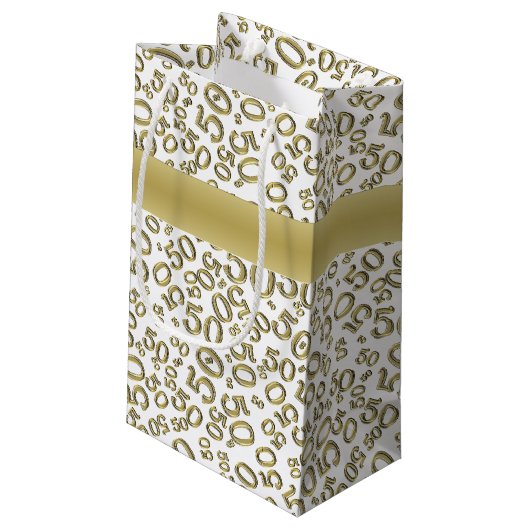 Happy 50th Birthday Number Pattern Gold/White Klein Cadeauzakje (Achterkant Gekanteld)