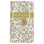 Happy 50th Birthday Number Pattern Gold/White Klein Cadeauzakje (Voorkant)