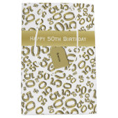 Happy 50th Birthday Number Pattern Gold/White Medium Cadeauzakje (Voorkant)