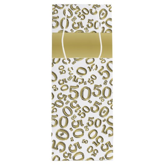 Happy 50th Birthday Number Pattern Gold/White Wijn Cadeautas (Achterkant)
