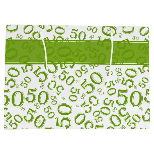 Happy 50th Birthday Number Pattern Green/White Groot Cadeauzakje (Achterkant)