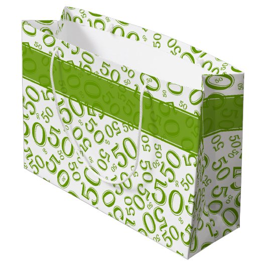 Happy 50th Birthday Number Pattern Green/White Groot Cadeauzakje (Achterkant Gekanteld)