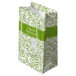 Happy 50th Birthday Number Pattern Green/White Klein Cadeauzakje