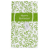 Happy 50th Birthday Number Pattern Green/White Klein Cadeauzakje (Voorkant)