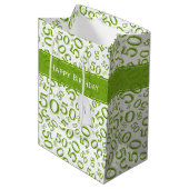 Happy 50th Birthday Number Pattern Green/White Medium Cadeauzakje (Voorkant Gekanteld)