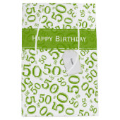 Happy 50th Birthday Number Pattern Green/White Medium Cadeauzakje (Voorkant)