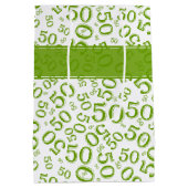 Happy 50th Birthday Number Pattern Green/White Medium Cadeauzakje (Achterkant)