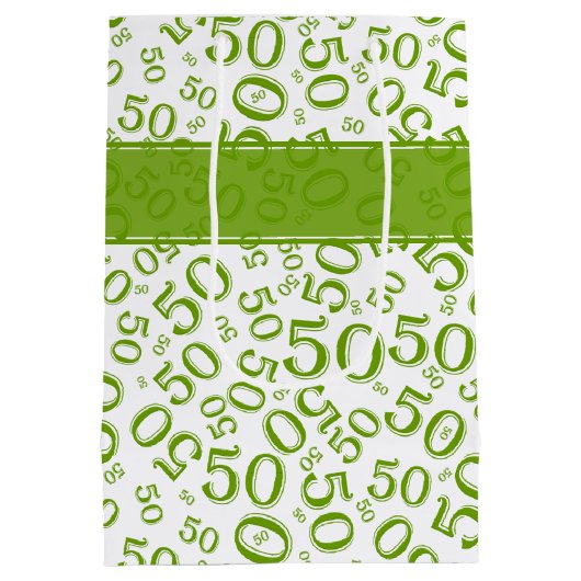 Happy 50th Birthday Number Pattern Green/White Medium Cadeauzakje (Achterkant)