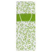 Happy 50th Birthday Number Pattern Green/White Wijn Cadeautas (Achterkant)